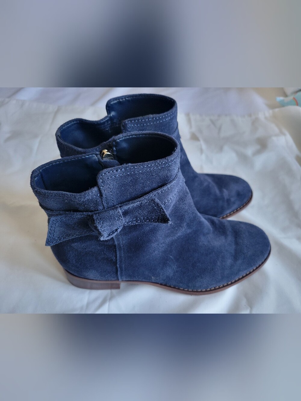 Talbots Blue Suede Leather Tish Wrap Tie Ankle Boots 9m